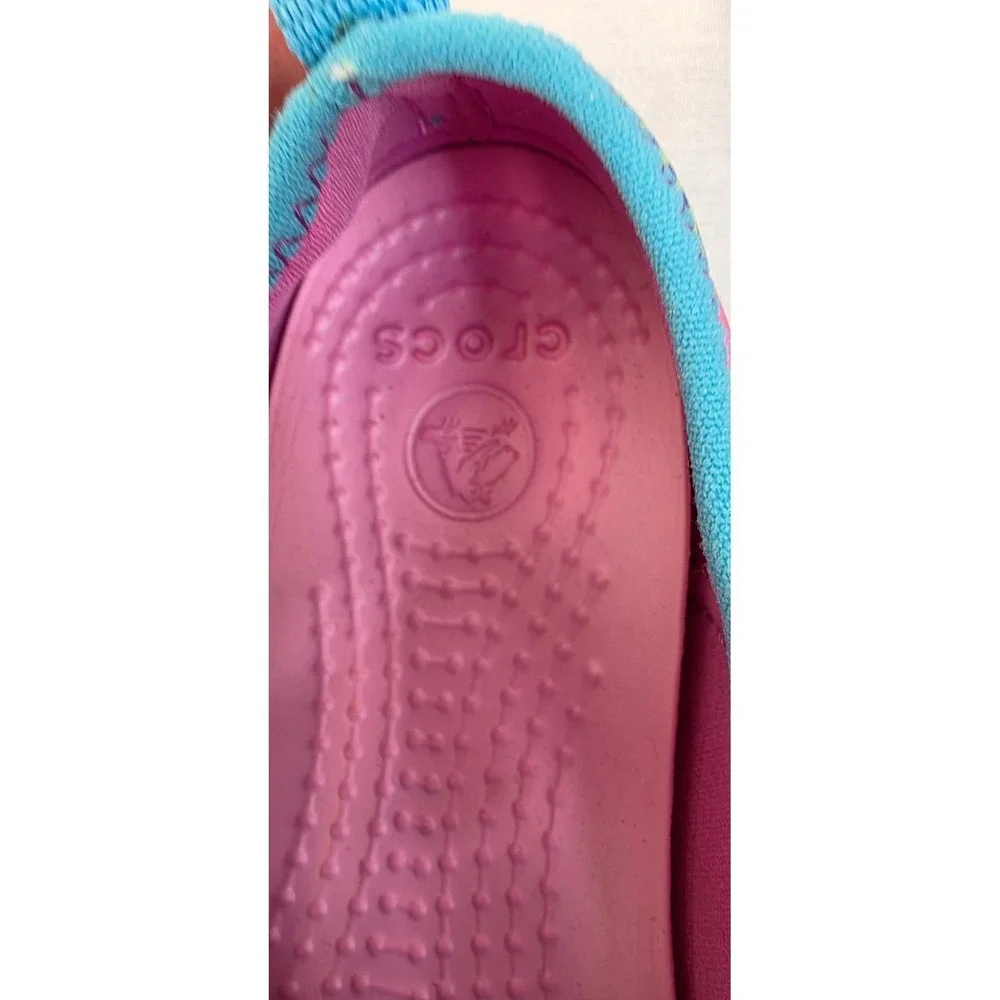 Crocs Mary Jane Flats Girls Floral Print Pink Blue Rubber Shoes Size 13